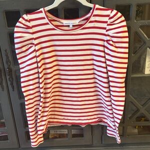 Rebecca Minkoff Red & White Striped Puff Sleeve Long Sleeve Tee